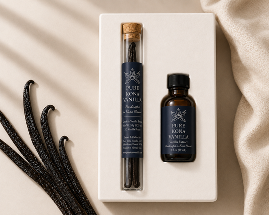 Pure Kona Vanilla Beans 10g (Grade A) and 2oz Pure Kona Vanilla Extract