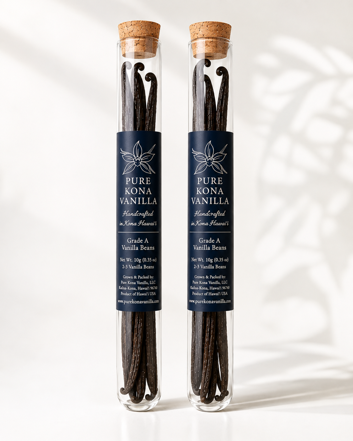 Pure Kona Vanilla Beans - Grade A, 10g each (2-Tubes)